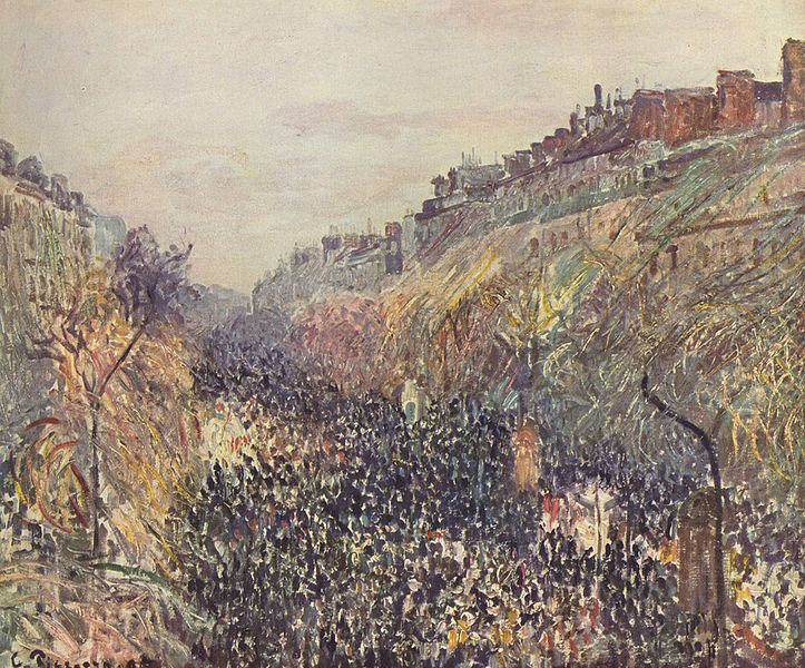 Faschingsdienstag auf dem Boulevard Montmartre bei Sonnenuntergang